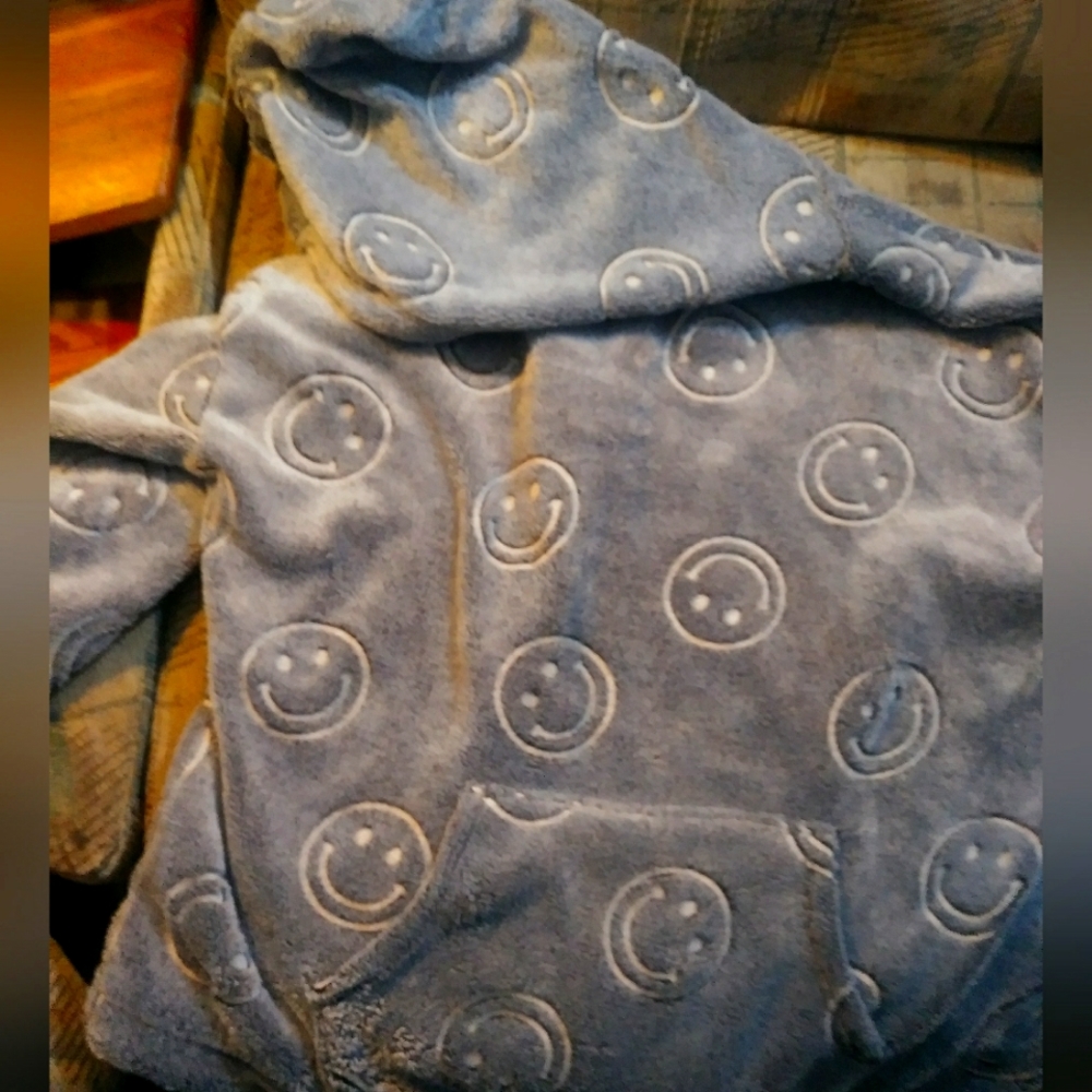 Hoodie with Smiley faces. Junior L. Velour feel.